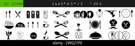 Restaurant vector line icons set. Collection vector black outline logo for mobile apps web or site design Stock Vector