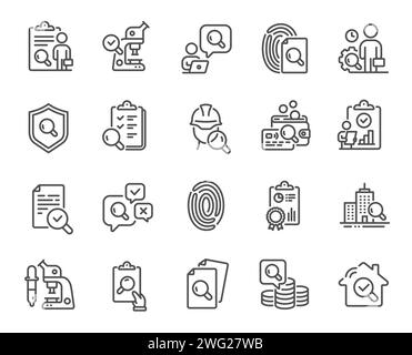Inspection icons. Quality research, Testing and Safety check icons ...