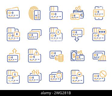 Credit card line icons. Non-cash Payment, Withdraw Funds and Wallet cash icons. Money Transfer, Approved credit card. Vector Stock Vector