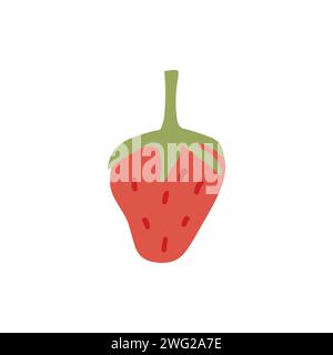 Ripe red strawberries vector flat illustration. Hand drawn fresh sweet berries isolated on white background. Organic seasonal edible fruit. Tasty juic Stock Vector