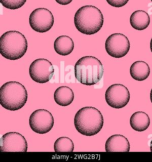 Dotwork spheres seamless pattern background. Noise stipple dots texture. Dotted vector Stock Vector