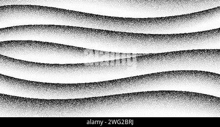 Waves grain pattern background. Black noise dots wavy surface. Dotted ripple vector Stock Vector