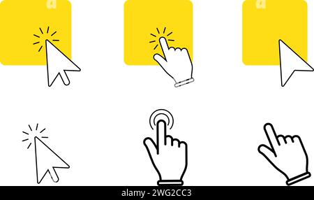 Yellow Click Type click icon set. Hand clicking, Computer mouse click cursor Vector Stock ...