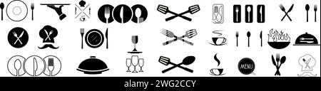 Restaurant vector line icons set. Collection vector black outline logo for mobile apps web or site design Stock Vector