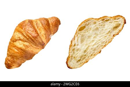 Fresh croissant isolated on white background, table top view sweet food Stock Photo