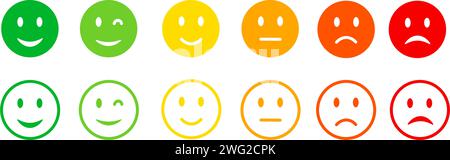 emoticons icons set. emoji faces collection. emojis flat style. happy happy, smile, neutral sad and angry emoji. vector  Stock Vector