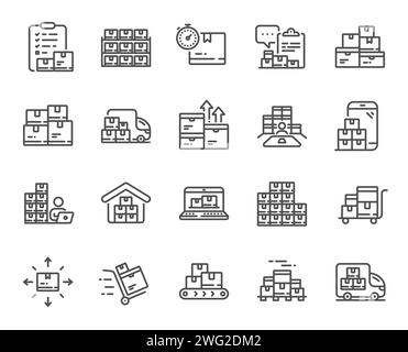 Inventory line icons. Warehouse manager, Wholesale stock and Goods ...