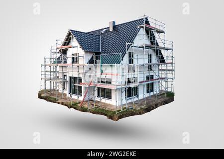 Creative Concept of a Floating Single-Family Home Under Construction Stock Photo