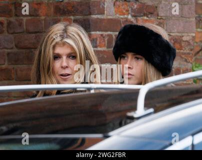 London, UK. 2nd Feb, 2024. Kate Garraway and her daughter Darcey. The funeral of Derek Draper, husband of Kate Garraway, at the Church of St Mary the Virgin, Primrose Hill. Derek Draper died on 3rd January 2024. Credit: Karl Black/Alamy Live News Stock Photo