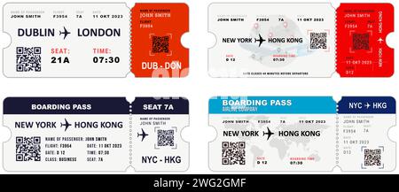 Set airways tickets and boarding passes mockups. Vector avia company traveling by plane  Stock Vector
