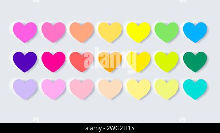 Neon Colorful Hearts, Catalog colours, Palette with colour, Colored heart shape, Valentine time, Tonal template, Love vector, Lovers day, Loving Stock Vector