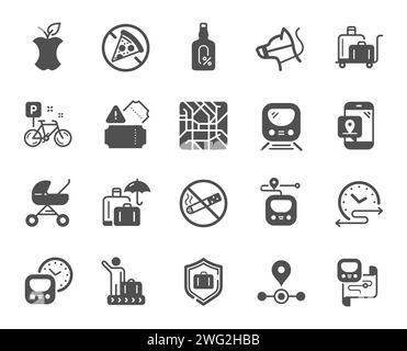 Underground metro icons. Subway map, Station location and Behavior rules simple icons. Vector Stock Vector
