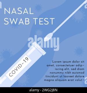 Vector Square Banner Template for Nasal Swab Laboratory Analysis with place for text. Covid-19 PCR test. Swab and tube Coronavirus testing. Illustrati Stock Vector