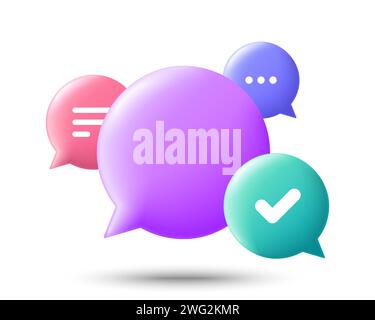 3d speech bubbles for text message. Social media chatting concept. 3d render chat label. Vector Stock Vector