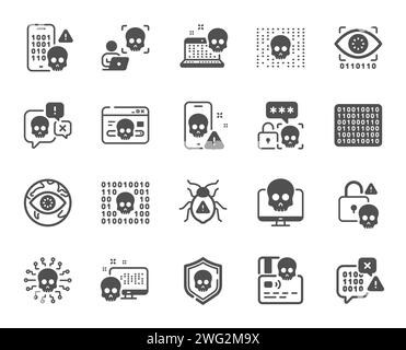 Cyber attack icons. Phishing risk, Data ransomware and Binary code simple icons. Vector Stock Vector