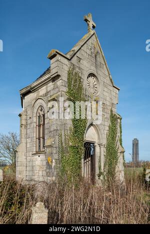 Vliegenierskapel, neglected WWI commemoration chapel for World War One aviator Paul de Goussencourt, crashed at Kaaskerke, Dixmude, Flanders, Belgium Stock Photo