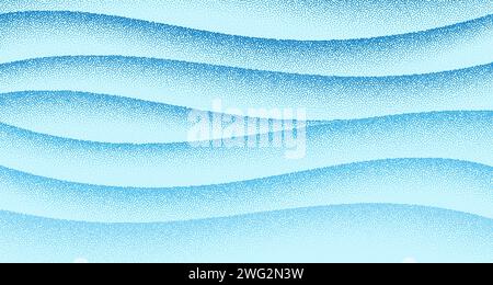Waves grain pattern background. Blue noise dots wavy surface. Dotted ripple vector Stock Vector