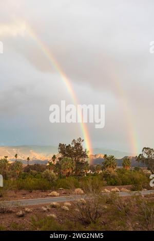 Double rainbow over Lake Mead National Park Recreation Area Stock Photo
