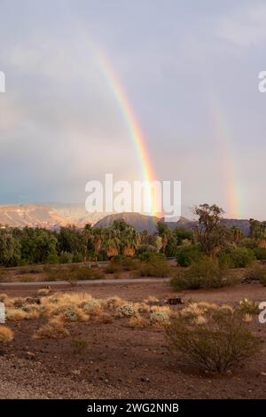 Double rainbow over Lake Mead National Park Recreation Area Stock Photo