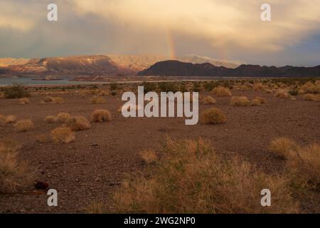 Rainbow over Lake Mead National Park Recreation Area, Nevada Stock Photo