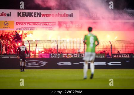 Dordrecht, Netherlands. 02nd Feb, 2024. DORDRECHT, 02-02-2024, M-Scores Stadion, season 2023/2024, Dutch Keuken Kampioen Divisie Football, match between Dordrecht and Groningen, Fans of Groningen Credit: Pro Shots/Alamy Live News Stock Photo