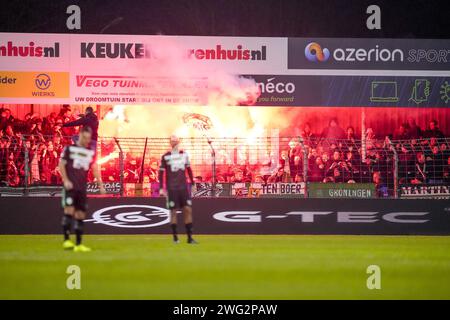 Dordrecht, Netherlands. 02nd Feb, 2024. DORDRECHT, 02-02-2024, M-Scores Stadion, season 2023/2024, Dutch Keuken Kampioen Divisie Football, match between Dordrecht and Groningen, Fans of Groningen Credit: Pro Shots/Alamy Live News Stock Photo