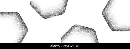 Dotwork pattern geometric background. Black noise stipple dots hexagons. Dotted vector Stock Vector
