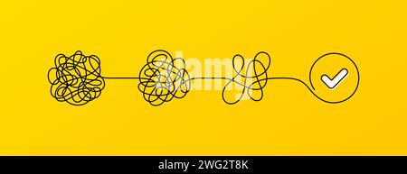 Tangle of thoughts, psychological stress and easy problem solving. Psychology solution concept. Vector Stock Vector