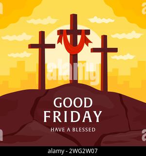 vector good friday on sunset background illustration Stock Vector