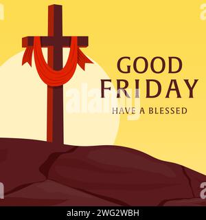 vector design good friday illustration with the cross on sunset background Stock Vector