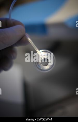 photo of suction cup of the femtosecond keratome on the smile lasik machine for refractive surgery operations Stock Photo