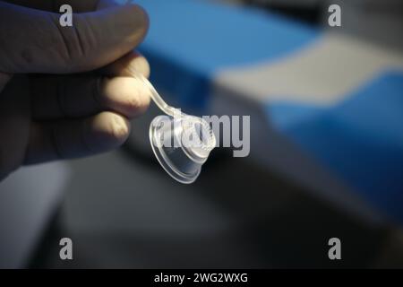 photo of suction cup of the femtosecond keratome on the smile lasik machine for refractive surgery operations Stock Photo