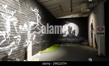 Stockholm, Sweden, December 29 2023. Art exhibition. The mystery of Banksy A genius mind. Reindeer. Stock Photo