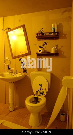 Stockholm, Sweden, December 29 2023. Art exhibition. The mystery of Banksy A genius mind. Bathroom. Stock Photo