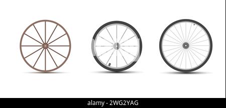 Old Wooden Wheels, Bicycle wheel Set. Vector illustrtion  Stock Vector