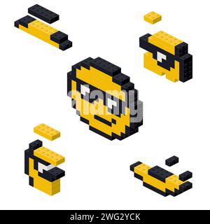 Concept with cheerful emoji made of plastic bricks. Vector Stock Vector