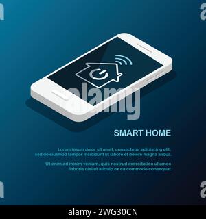 Smart home control by smartphone. Wireless wi-fi connection and house technology. Electronics device. Vector isometric illustration in a trendy style Stock Vector