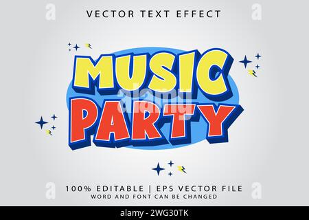Text effect that can be edited 3D Cartoon template style premium vector of a music party Stock Vector