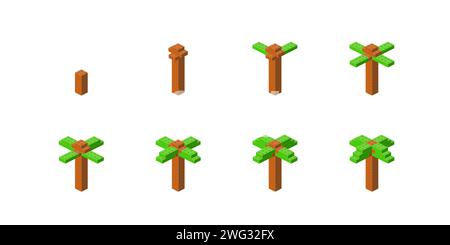 Step-by-step construction of a tropical palm tree from plastic blocks in isometry. Vector Stock Vector