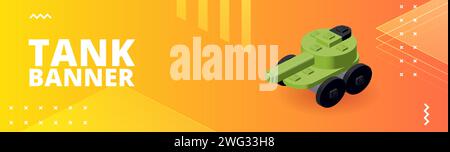 Banner with tank for print and design. Vector illustration. Stock Vector