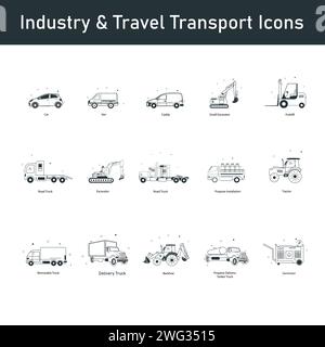 Transport & Industry Vector Illustration Icon Set Stock Vector