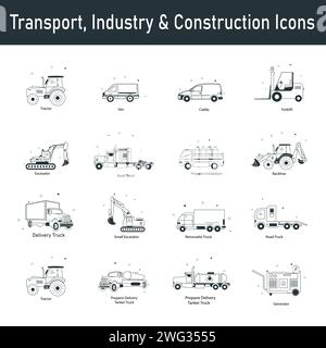 Transport, Industry & Construction Vector Icon Design Set. Stock Vector