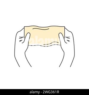 Checking transparency for gluten elastic dough outline icon. Stretching batter. Homemade bakery. Making sourdough bread preparation step. Instruction Stock Vector