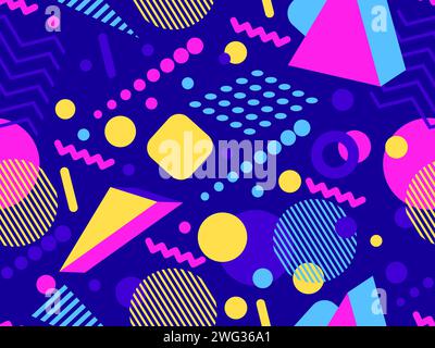 Geometric seamless pattern with memphis elements in 80s style. Colorful geometric pattern. Design of promotional products, wrapping paper and printing Stock Vector