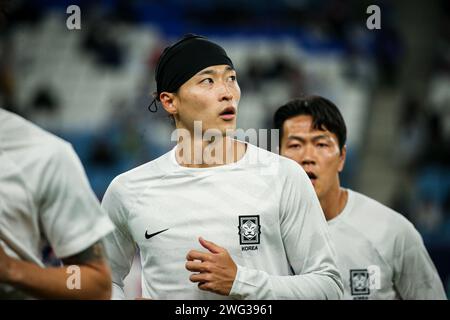 Doha, Qatar, 2 Feb 2024, AFC Asian Cup Qatar 2023 Quater Final: Australia 1-2 South Korea, Son Heung-min, Hwang Hee-chan save the day to carry Korea into semifinals. Image: Cho Gue-sung warming up. Stock Photo