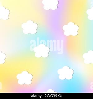 White clouds on abstract rainbow sky Stock Vector