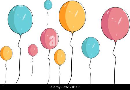 Balloon Flying vector. Group of air balloons flying in cartoon style. Suitable for Birthday Party, Anniversary, Childrens Party Decorations Celebratio Stock Vector