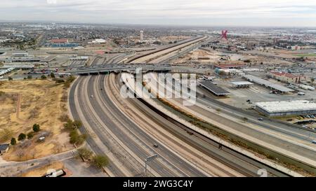 Aerial photograph of the international border between El Paso, Texas and Ciudad Ju‡rez, Mexico on an overcast day. Stock Photo