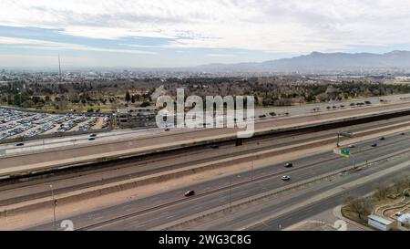 Aerial photograph of the international border between El Paso, Texas and Ciudad Ju‡rez, Mexico on an overcast day. Stock Photo