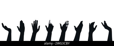 Set of different hand gestures. Silhouettes of Raised arms with open hand palm. Vector illustration Stock Vector